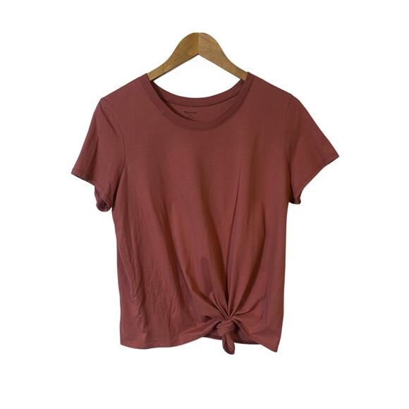 Madewell Tops - Madewell Berry Brick Red Tie Front Crewneck T-shirt Women's Size Large